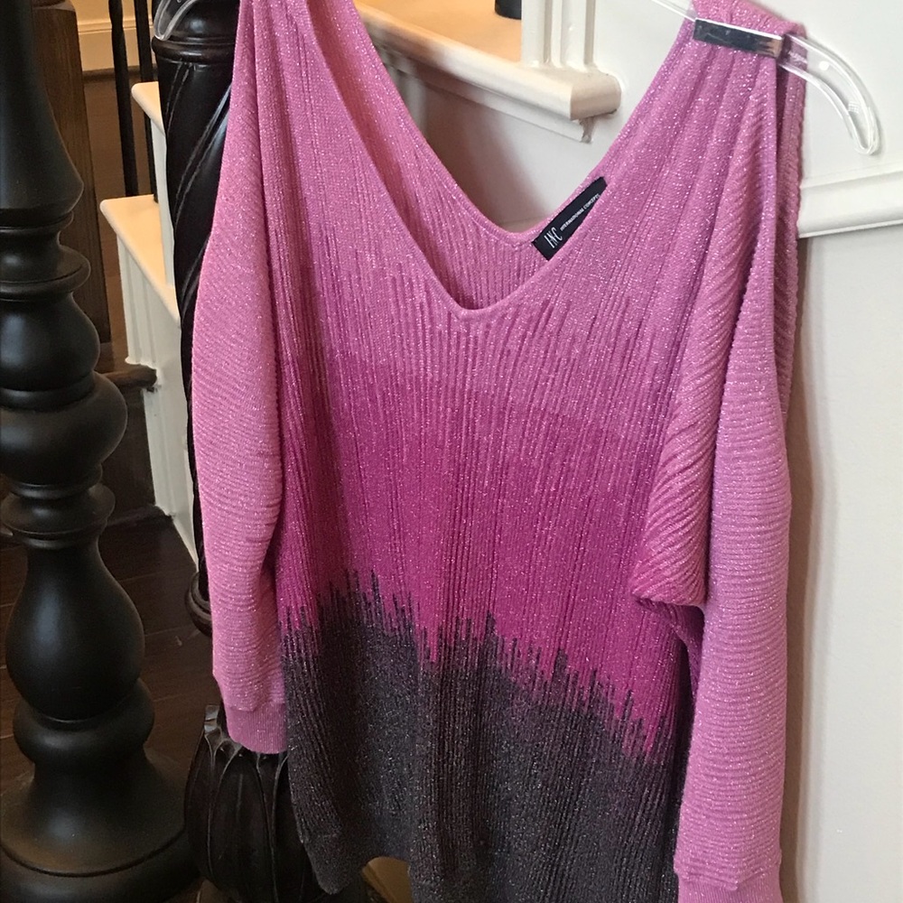 INC Pink/grey cold-shoulder top